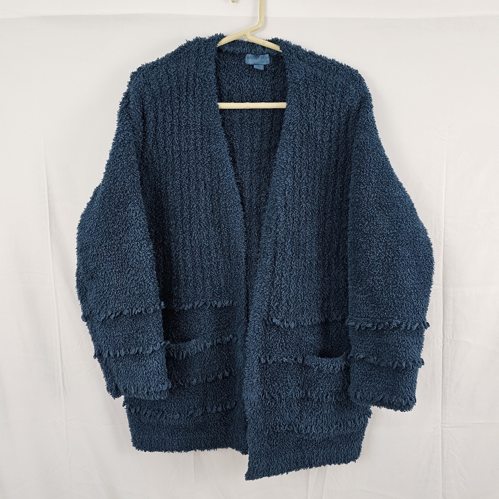 Barefoot Dreams Cozychic Boardwalk Cardigan Sweater Teal Blue Large
